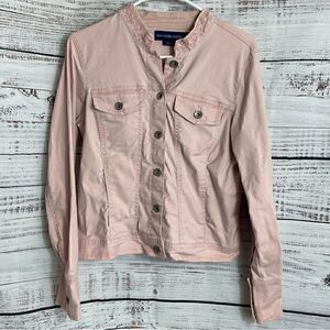 Bandolinoblu Jacket Womens Medium Embroidered Pink 90s Y2K Denim Button Up